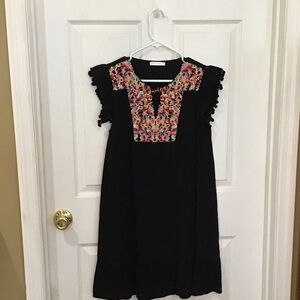 Black Dress with Colorful Embroidered Yoke